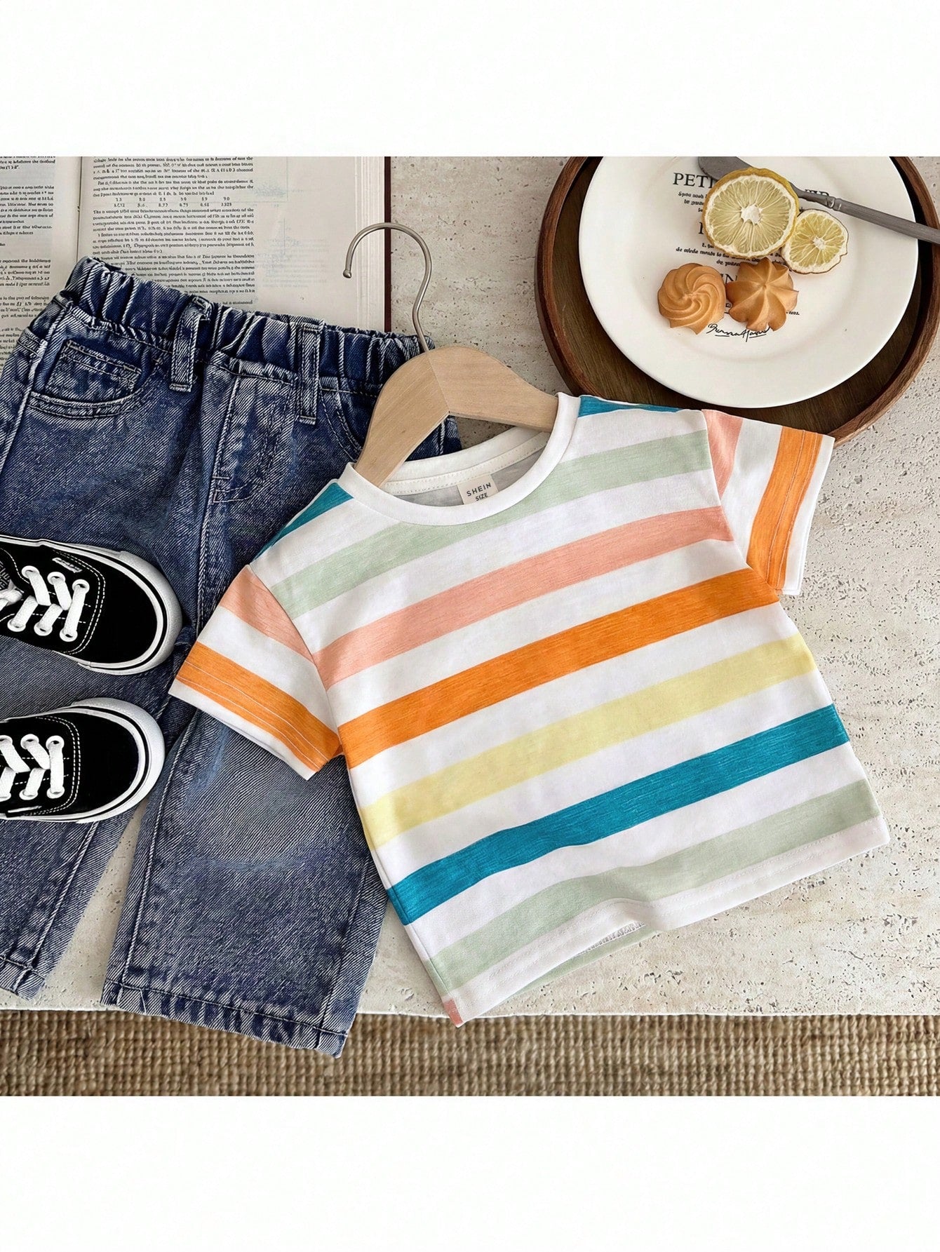 Cute Colorful Striped Knit T-Shirt Top, Versatile For Baby Boys & Girls, Summer
