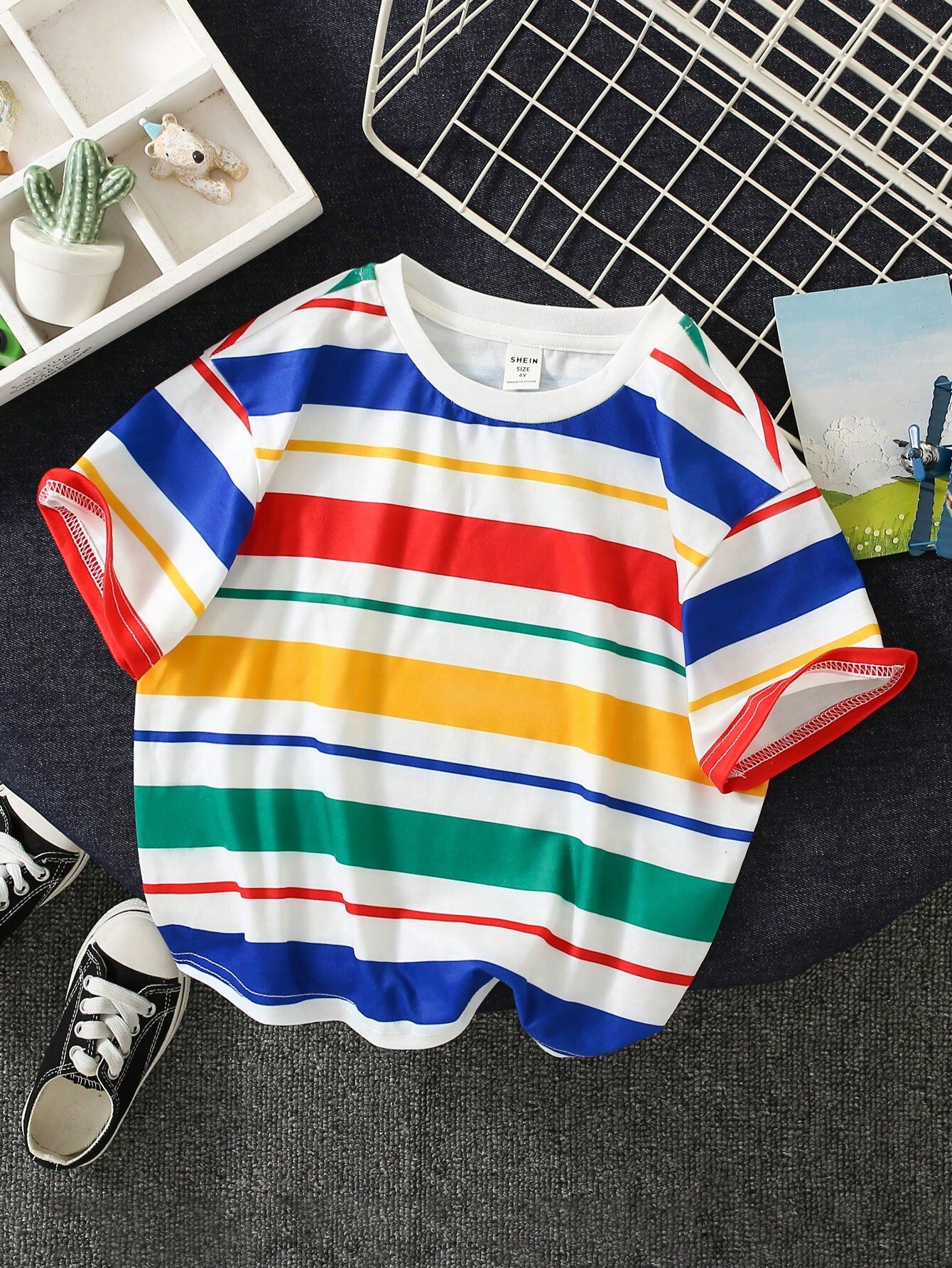 Cute Colorful Striped Knit T-Shirt Top, Versatile For Baby Boys & Girls, Summer