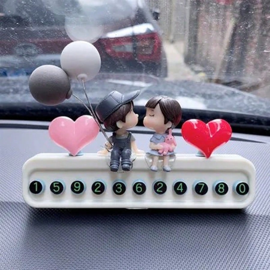 Cute Kiss Couple Car Temporary Parking Number Plate Auto Interior Ornament Hidden Phone Number Display