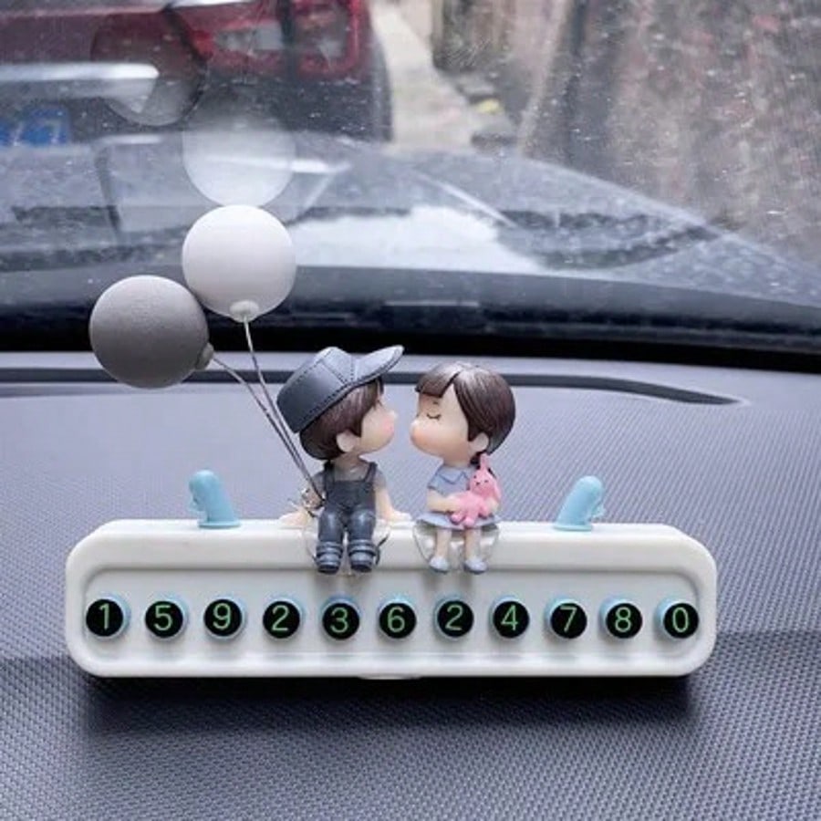 Cute Kiss Couple Car Temporary Parking Number Plate Auto Interior Ornament Hidden Phone Number Display
