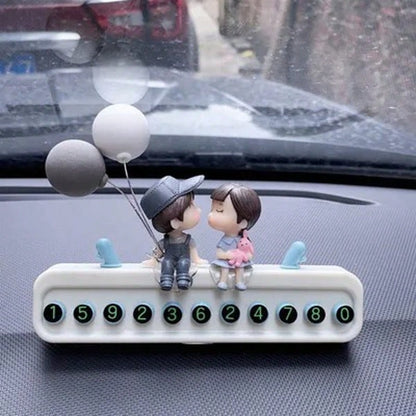 Cute Kiss Couple Car Temporary Parking Number Plate Auto Interior Ornament Hidden Phone Number Display