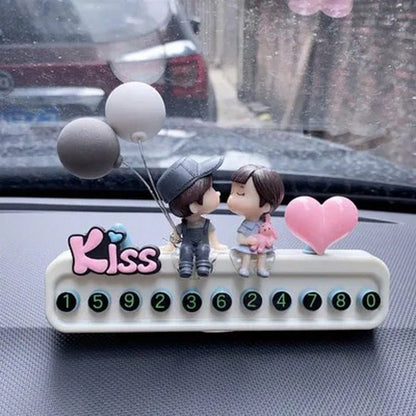 Cute Kiss Couple Car Temporary Parking Number Plate Auto Interior Ornament Hidden Phone Number Display