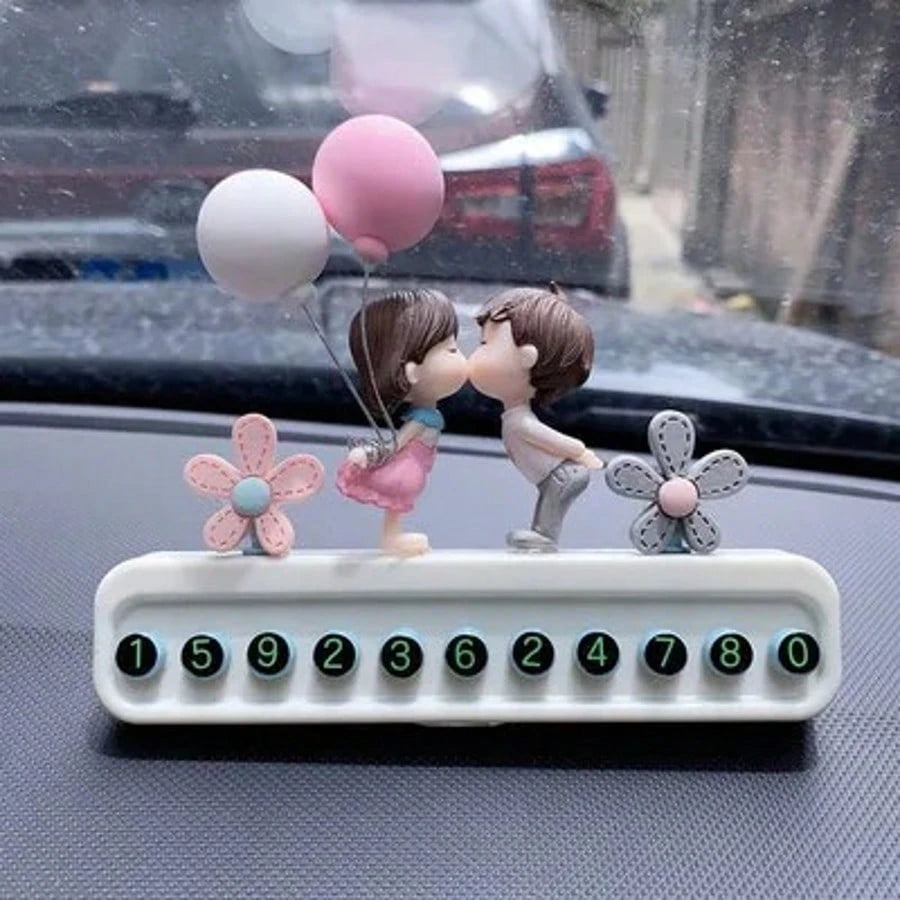Cute Kiss Couple Car Temporary Parking Number Plate Auto Interior Ornament Hidden Phone Number Display