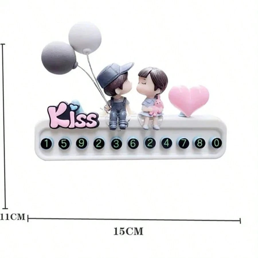 Cute Kiss Couple Car Temporary Parking Number Plate Auto Interior Ornament Hidden Phone Number Display