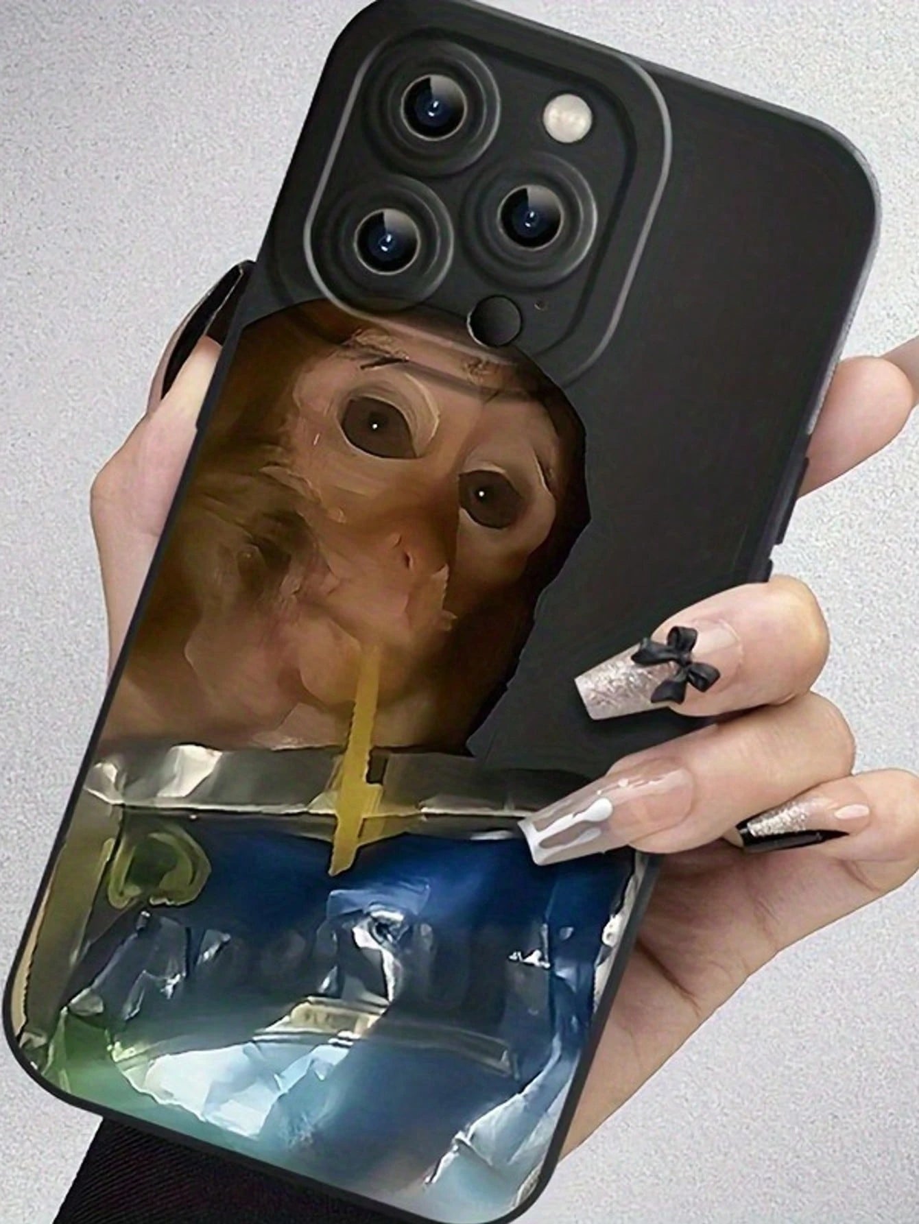 Cute Luxury Fashion Ugly Cute Funny Shockproof Monkey Drinking Juice Pouch Painted Phone Premium Case Compatible With IPhone 14 Pro Max, 13 Pro, 11 Pro, 12, XR, XS Cartoon Painted Shockproof Phone Cas