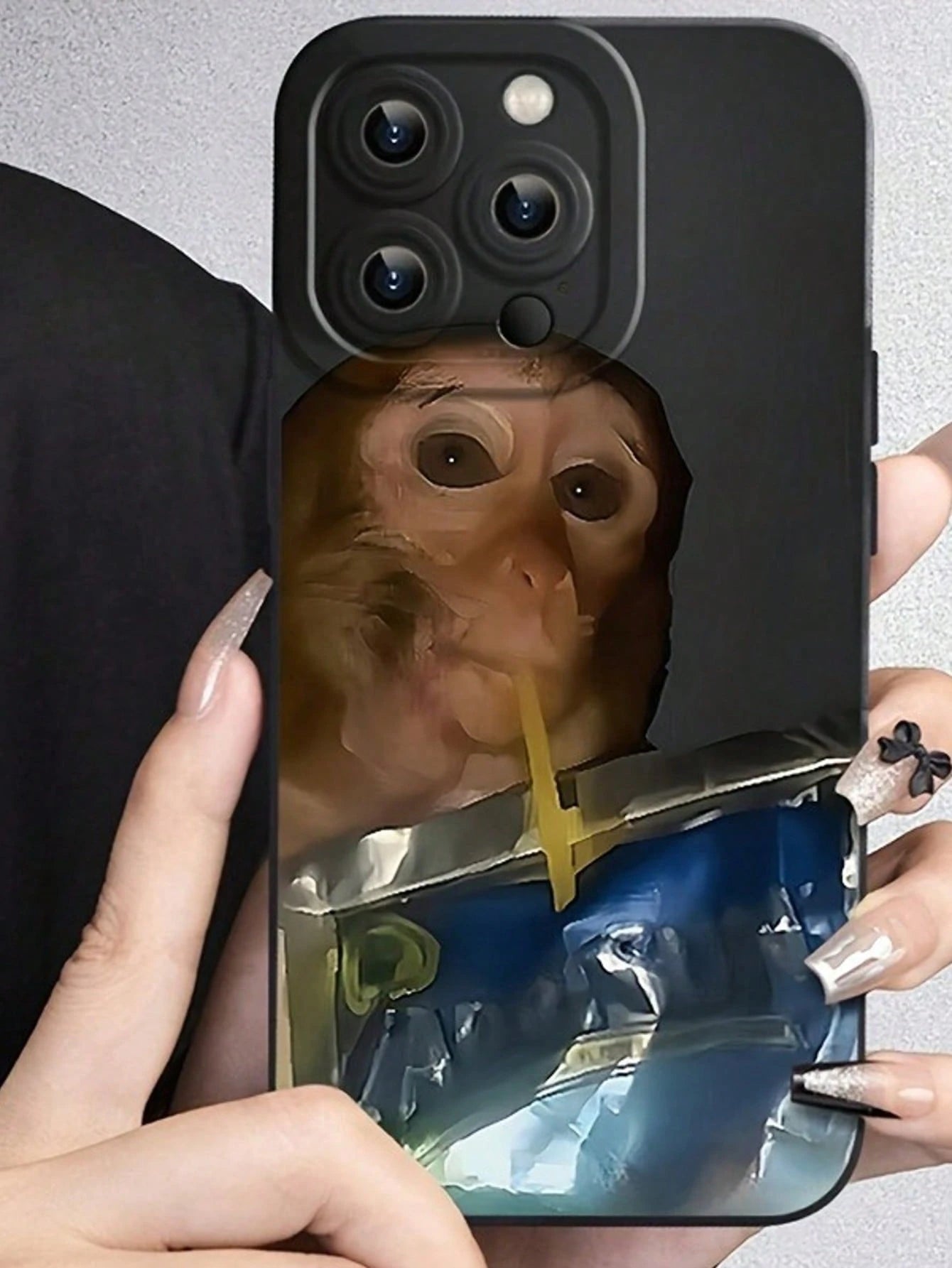 Cute Luxury Fashion Ugly Cute Funny Shockproof Monkey Drinking Juice Pouch Painted Phone Premium Case Compatible With IPhone 14 Pro Max, 13 Pro, 11 Pro, 12, XR, XS Cartoon Painted Shockproof Phone Cas