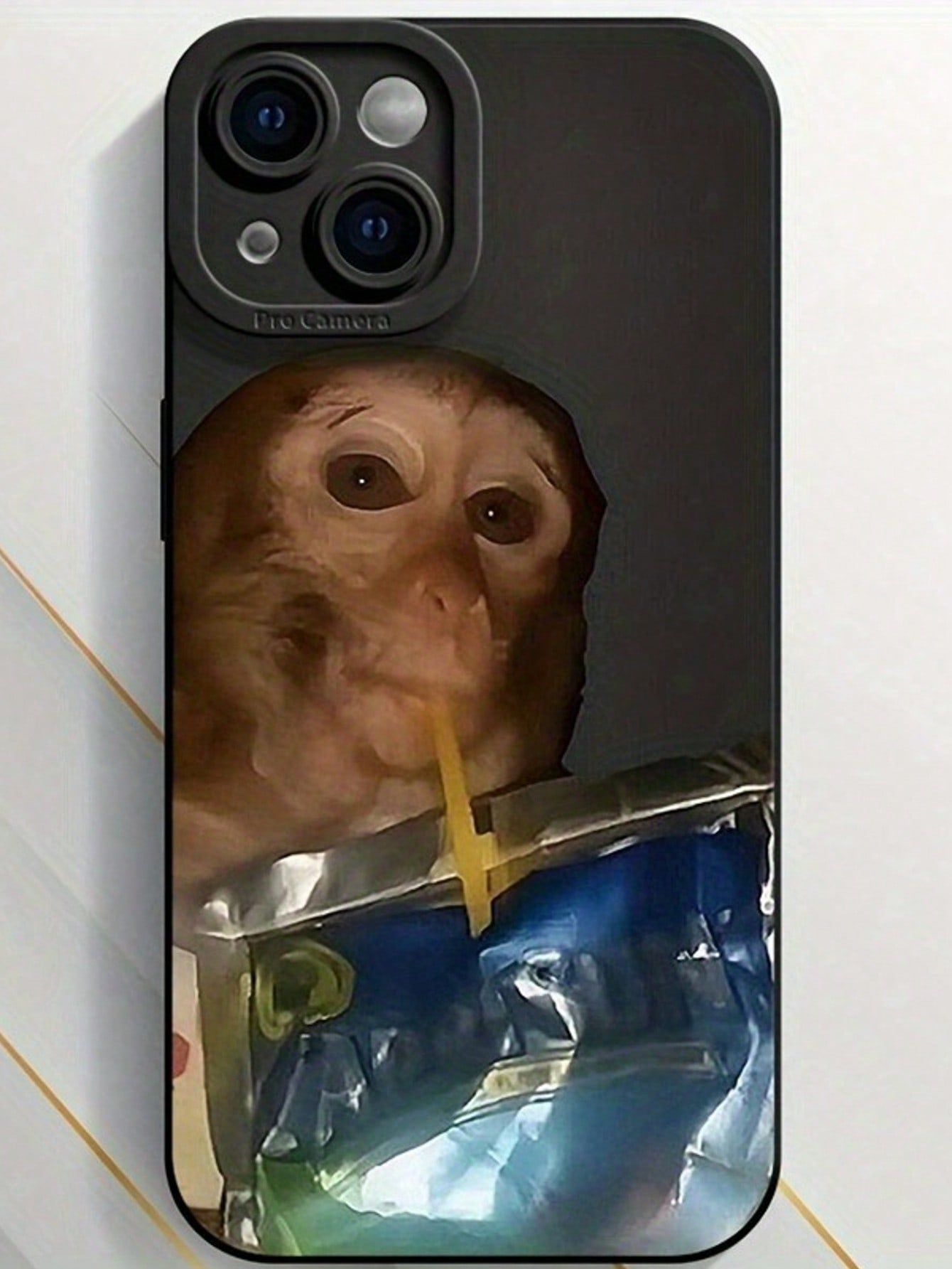 Cute Luxury Fashion Ugly Cute Funny Shockproof Monkey Drinking Juice Pouch Painted Phone Premium Case Compatible With IPhone 14 Pro Max, 13 Pro, 11 Pro, 12, XR, XS Cartoon Painted Shockproof Phone Cas
