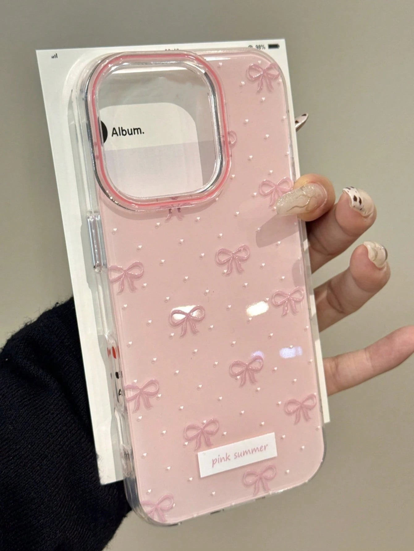 Cute Minimalist Pink Bowknot Fashion Phone Case With Polka Dot Compatible With IPhone 17 Pro Max, 17 Pro, 17 Air, 17, 16, 15, 14, 13, 12, 11 Pro Max Plus, Soft Protective Back Cover, Spring Gift
