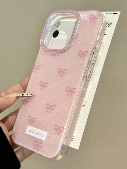 Cute Minimalist Pink Bowknot Fashion Phone Case With Polka Dot Compatible With IPhone 17 Pro Max, 17 Pro, 17 Air, 17, 16, 15, 14, 13, 12, 11 Pro Max Plus, Soft Protective Back Cover, Spring Gift
