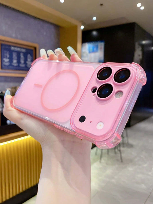 Cute Pink Anti-Drop Magnetic Phone Case| Transparent Frame Support| Full Protection Shell Compatible With Apple 17/16/15/14/13 Air/17 Pro Max Supports Wireless Charging Matte Texture, Full Lens Prot