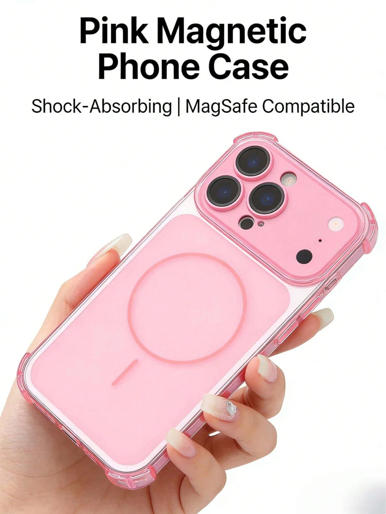 Cute Pink Anti-Drop Magnetic Phone Case| Transparent Frame Support| Full Protection Shell Compatible With Apple 17/16/15/14/13 Air/17 Pro Max Supports Wireless Charging Matte Texture, Full Lens Prot