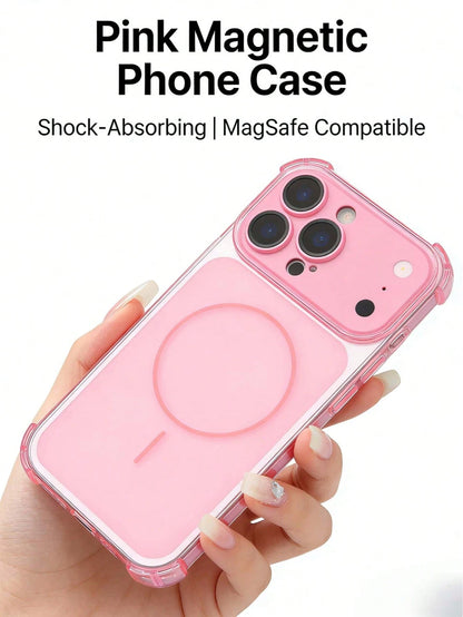 Cute Pink Anti-Drop Magnetic Phone Case| Transparent Frame Support| Full Protection Shell Compatible With Apple 17/16/15/14/13 Air/17 Pro Max Supports Wireless Charging Matte Texture, Full Lens Prot