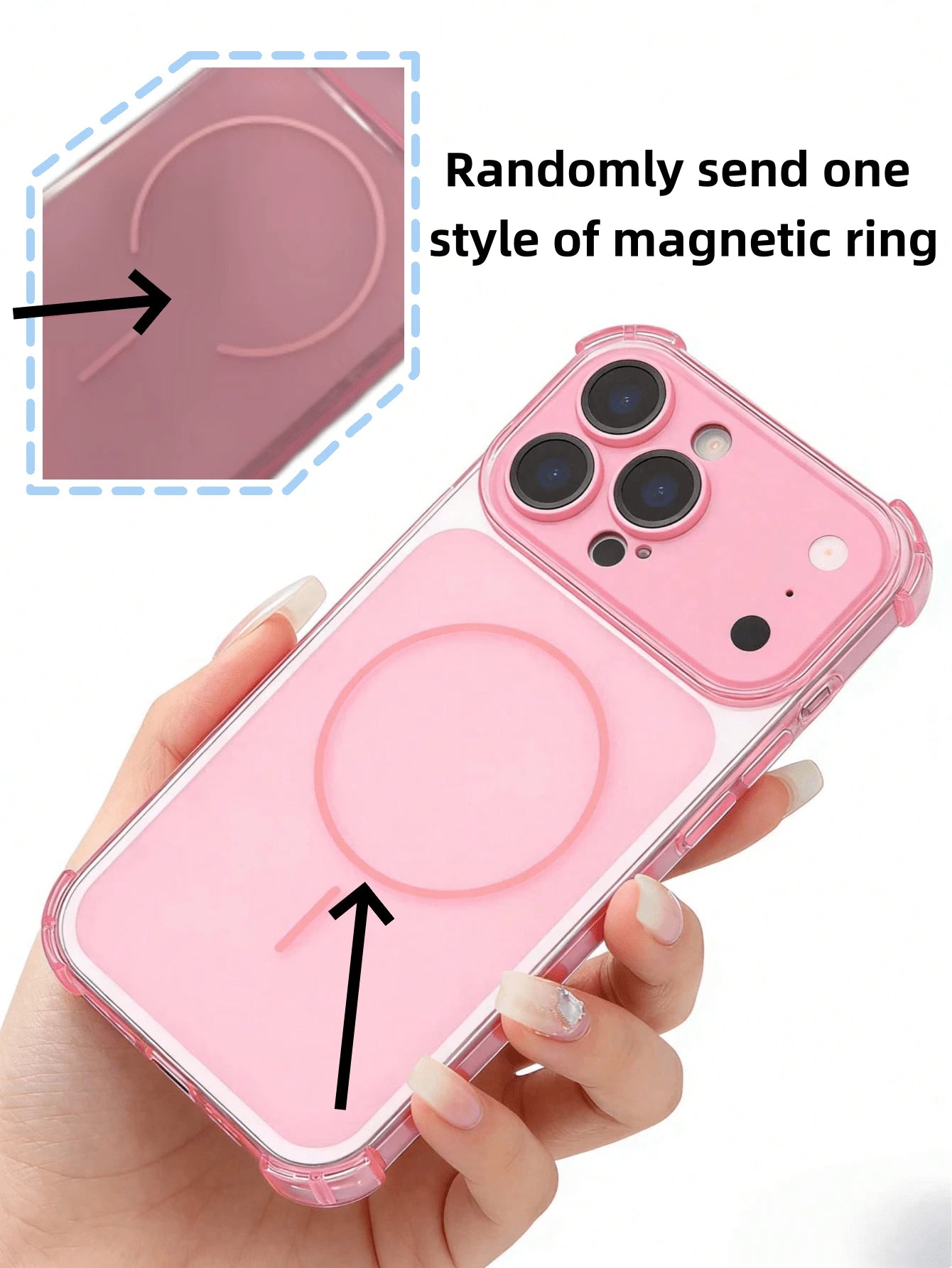 Cute Pink Anti-Drop Magnetic Phone Case| Transparent Frame Support| Full Protection Shell Compatible With Apple 17/16/15/14/13 Air/17 Pro Max Supports Wireless Charging Matte Texture, Full Lens Prot