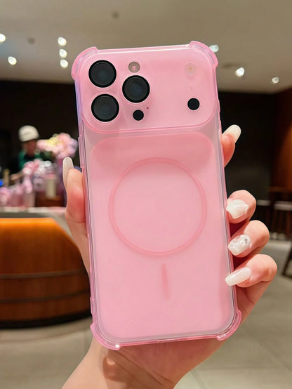 Cute Pink Anti-Drop Magnetic Phone Case| Transparent Frame Support| Full Protection Shell Compatible With Apple 17/16/15/14/13 Air/17 Pro Max Supports Wireless Charging Matte Texture, Full Lens Prot