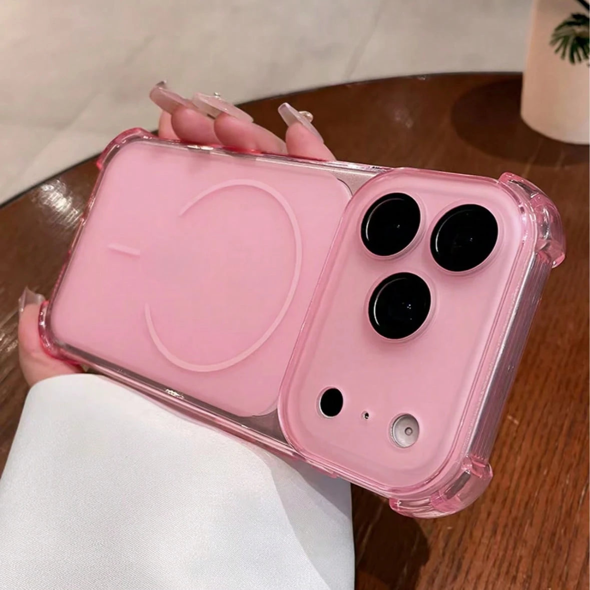 Cute Pink Anti-Drop Magnetic Phone Case| Transparent Frame Support| Full Protection Shell Compatible With Apple 17/16/15/14/13 Air/17 Pro Max Supports Wireless Charging Matte Texture, Full Lens Prot