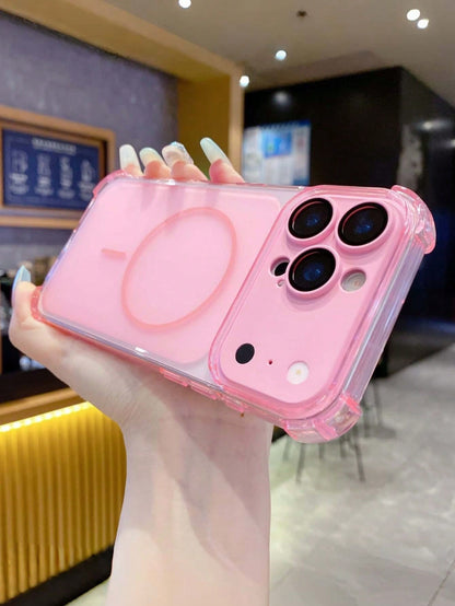 Cute Pink Anti-Drop Magnetic Phone Case| Transparent Frame Support| Full Protection Shell Compatible With Apple 17/16/15/14/13 Air/17 Pro Max Supports Wireless Charging Matte Texture, Full Lens Prot