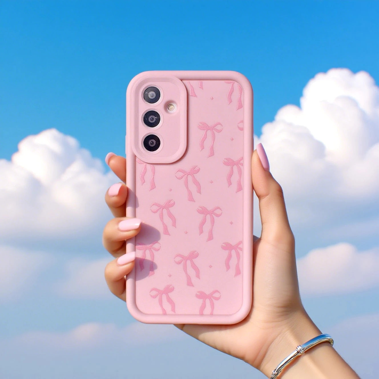 Cute Pink Bowknot Element Fashion Phone Case 1pc Cute Star & Bowknot Design Soft Phone Case, Powder Pink Shockproof Protective Cover For Compatible With OPPO/Compatible With VIVO/Compatible With Honor