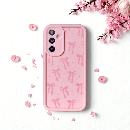 Cute Pink Bowknot Element Fashion Phone Case 1pc Cute Star & Bowknot Design Soft Phone Case, Powder Pink Shockproof Protective Cover For Compatible With OPPO/Compatible With VIVO/Compatible With Honor