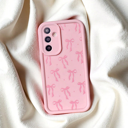 Cute Pink Bowknot Element Fashion Phone Case 1pc Cute Star & Bowknot Design Soft Phone Case, Powder Pink Shockproof Protective Cover For Compatible With OPPO/Compatible With VIVO/Compatible With Honor