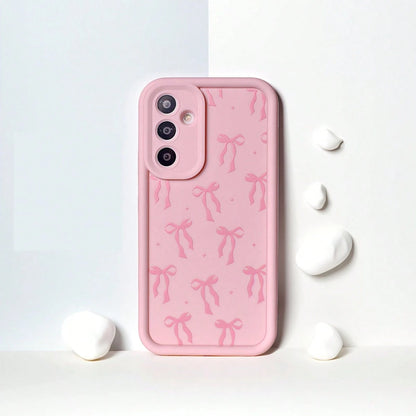 Cute Pink Bowknot Element Fashion Phone Case 1pc Cute Star & Bowknot Design Soft Phone Case, Powder Pink Shockproof Protective Cover For Compatible With OPPO/Compatible With VIVO/Compatible With Honor