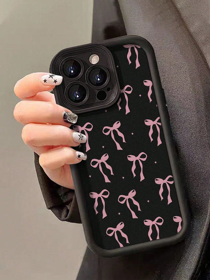 Cute Pink Bowknot Element Fashion Phone Case 1pc Cute Star & Bowknot Design Soft Phone Case, Powder Pink Shockproof Protective Cover For Compatible With OPPO/Compatible With VIVO/Compatible With Honor