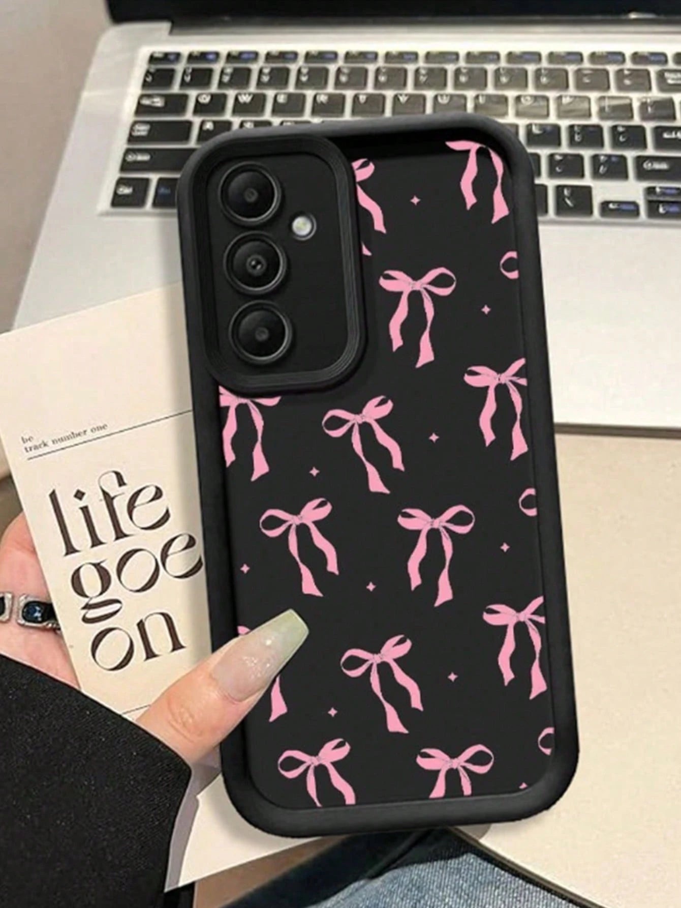 Cute Pink Bowknot Element Fashion Phone Case 1pc Cute Star & Bowknot Design Soft Phone Case, Powder Pink Shockproof Protective Cover For Compatible With OPPO/Compatible With VIVO/Compatible With Honor