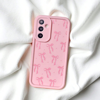 Cute Pink Bowknot Element Fashion Phone Case 1pc Cute Star & Bowknot Design Soft Phone Case, Powder Pink Shockproof Protective Cover For Compatible With OPPO/Compatible With VIVO/Compatible With Honor