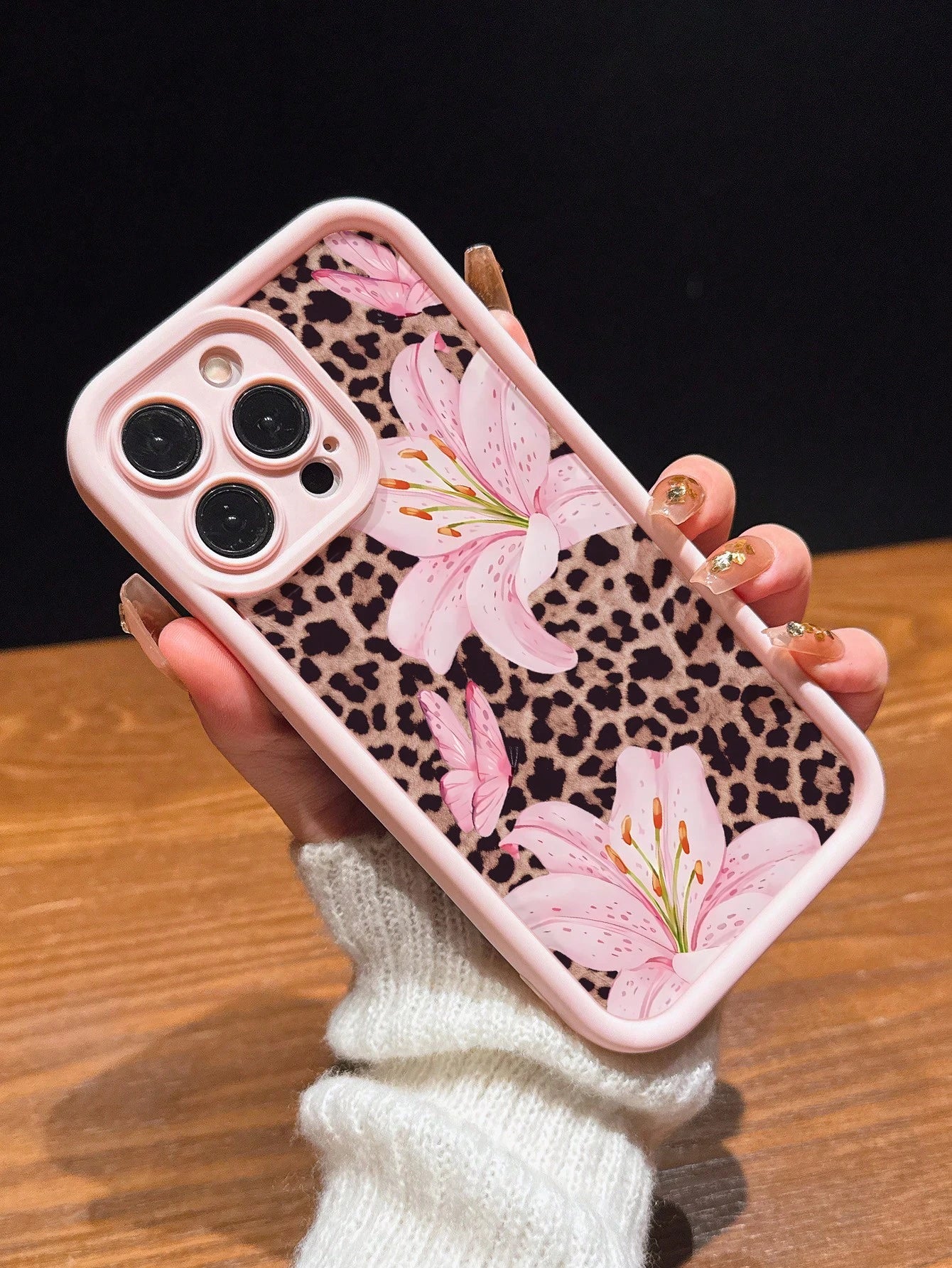 Cute Pink Flower Elements Fashion Phone Cases Lily Flower Butterfly Leopard Print Matte Anti-Drop Phone Case Compatible With IPhone 11, 12, 13, 14, 15, 16, 13 Pro Max, 16 Plus, XR, 7, 8 Plus, 17 Pro M