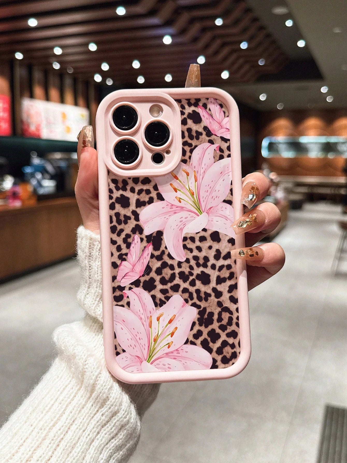 Cute Pink Flower Elements Fashion Phone Cases Lily Flower Butterfly Leopard Print Matte Anti-Drop Phone Case Compatible With IPhone 11, 12, 13, 14, 15, 16, 13 Pro Max, 16 Plus, XR, 7, 8 Plus, 17 Pro M