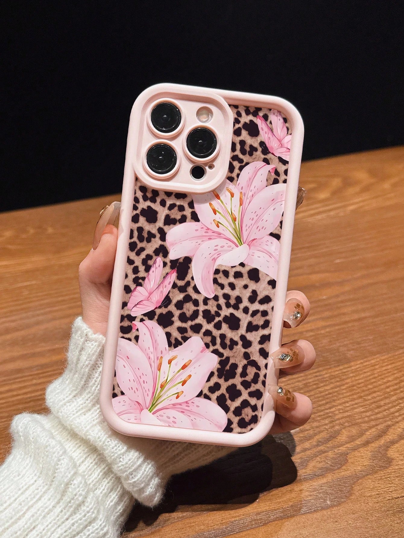 Cute Pink Flower Elements Fashion Phone Cases Lily Flower Butterfly Leopard Print Matte Anti-Drop Phone Case Compatible With IPhone 11, 12, 13, 14, 15, 16, 13 Pro Max, 16 Plus, XR, 7, 8 Plus, 17 Pro M