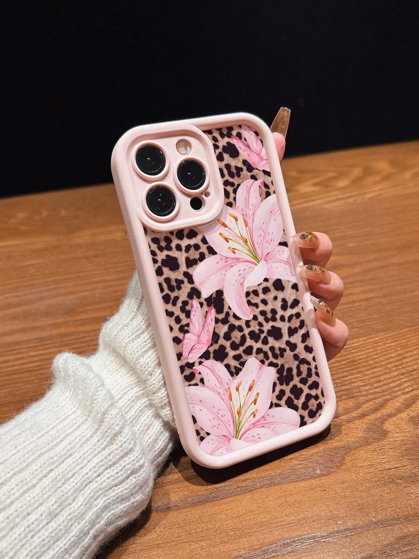 Cute Pink Flower Elements Fashion Phone Cases Lily Flower Butterfly Leopard Print Matte Anti-Drop Phone Case Compatible With IPhone 11, 12, 13, 14, 15, 16, 13 Pro Max, 16 Plus, XR, 7, 8 Plus, 17 Pro M
