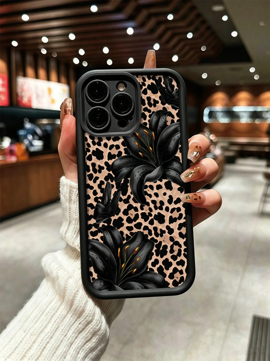 Cute Pink Lily Flower & Leopard Print Matte Anti-Drop Phone Case Compatible With IPhone 11, 12, 13, 14, 15, 16, 13 Pro Max, 16 Plus, XR, 7, 8 Plus, 17 Pro Max, AIR
