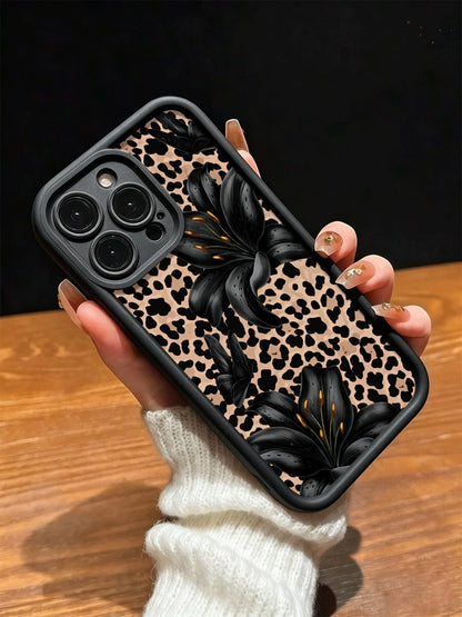 Cute Pink Lily Flower & Leopard Print Matte Anti-Drop Phone Case Compatible With IPhone 11, 12, 13, 14, 15, 16, 13 Pro Max, 16 Plus, XR, 7, 8 Plus, 17 Pro Max, AIR