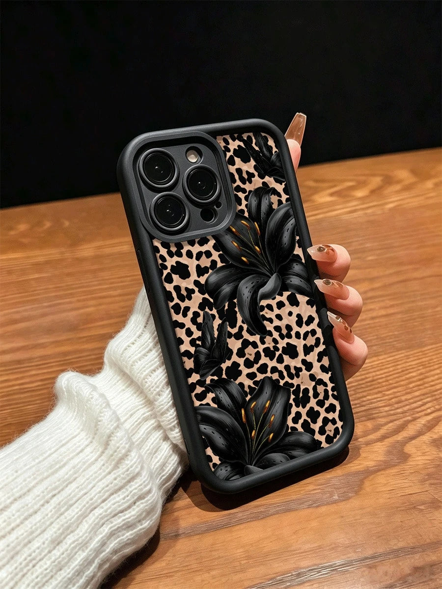 Cute Pink Lily Flower & Leopard Print Matte Anti-Drop Phone Case Compatible With IPhone 11, 12, 13, 14, 15, 16, 13 Pro Max, 16 Plus, XR, 7, 8 Plus, 17 Pro Max, AIR