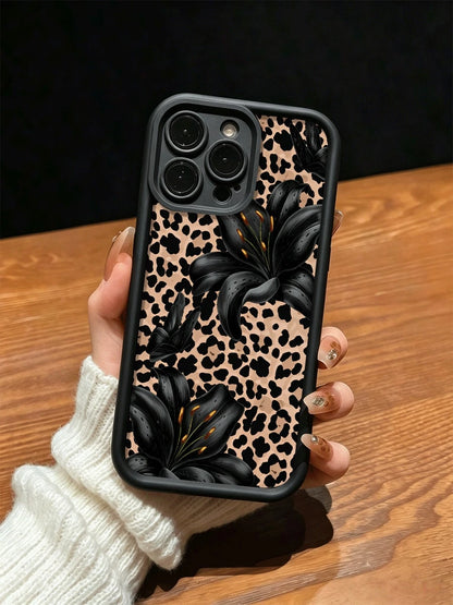Cute Pink Lily Flower & Leopard Print Matte Anti-Drop Phone Case Compatible With IPhone 11, 12, 13, 14, 15, 16, 13 Pro Max, 16 Plus, XR, 7, 8 Plus, 17 Pro Max, AIR