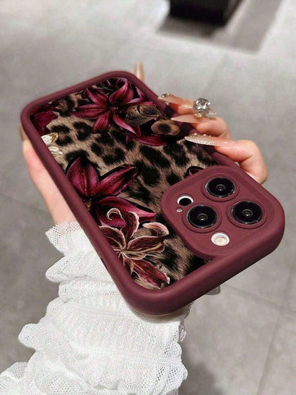 Cute Pink Lily Flower & Leopard Print Matte Anti-Drop Phone Case Compatible With IPhone 11, 12, 13, 14, 15, 16, 13 Pro Max, 16 Plus, XR, 7, 8 Plus, 17 Pro Max, AIR
