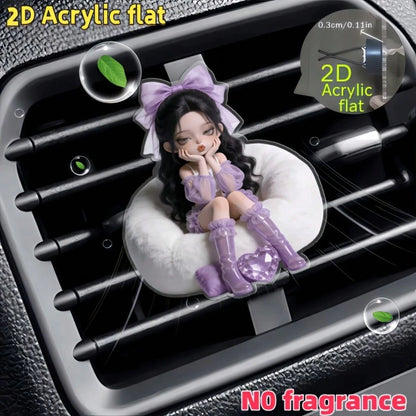 Cute Resting Cheeks Girl Vent Ornament, Flat 2D Printed Transparent Acrylic Car Air‑Vent Charm, Metal Spring Clip‑On Girly Car Interior Gift For Women Drivers