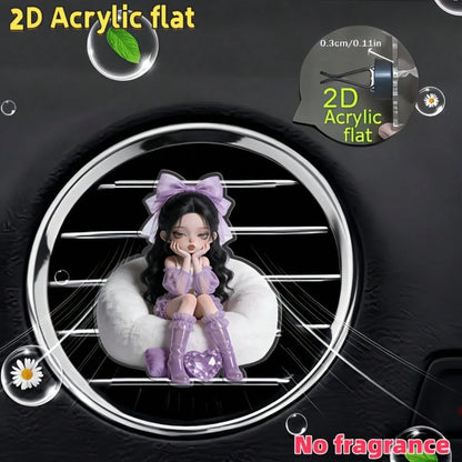 Cute Resting Cheeks Girl Vent Ornament, Flat 2D Printed Transparent Acrylic Car Air‑Vent Charm, Metal Spring Clip‑On Girly Car Interior Gift For Women Drivers