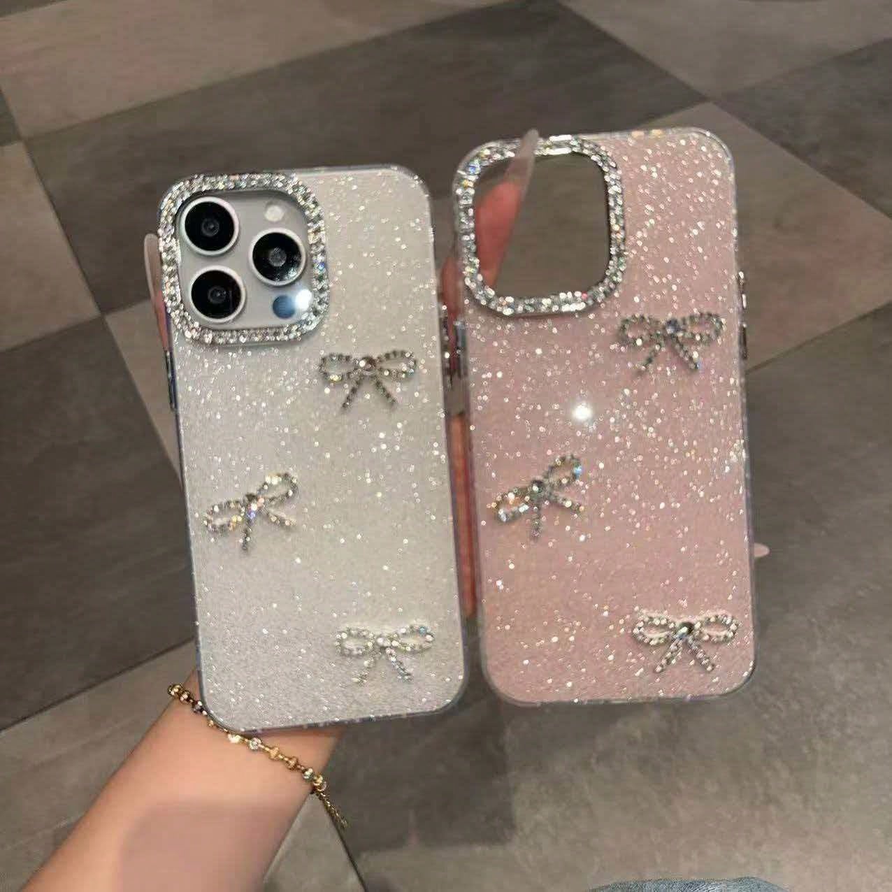 Cute Shiny Bowknot Phone Case, Shockproof Protective Mobile Phone Cover, Luxury Sparkly Glitter Design, Soft Silicone Flexible Bumper, Slim Fit Anti-Scratch Shield, Elegant Fashion Decoration For Dail