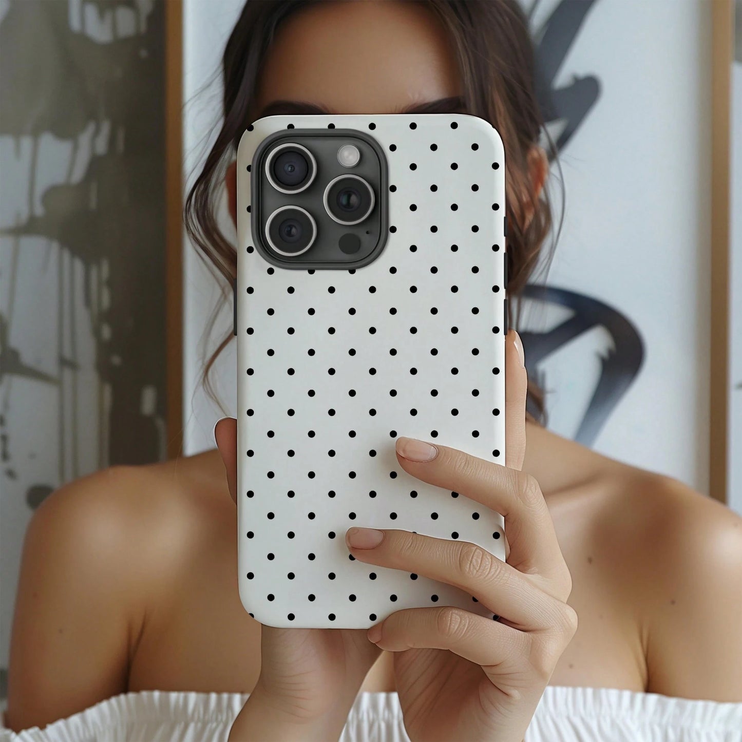 Cute White Black Polka Dot Element Fashion Soft Phone Case Y2K Style Compatible With IPhone 17/16/15/14/13/12/11 Pro Max Spring Birthday Gift