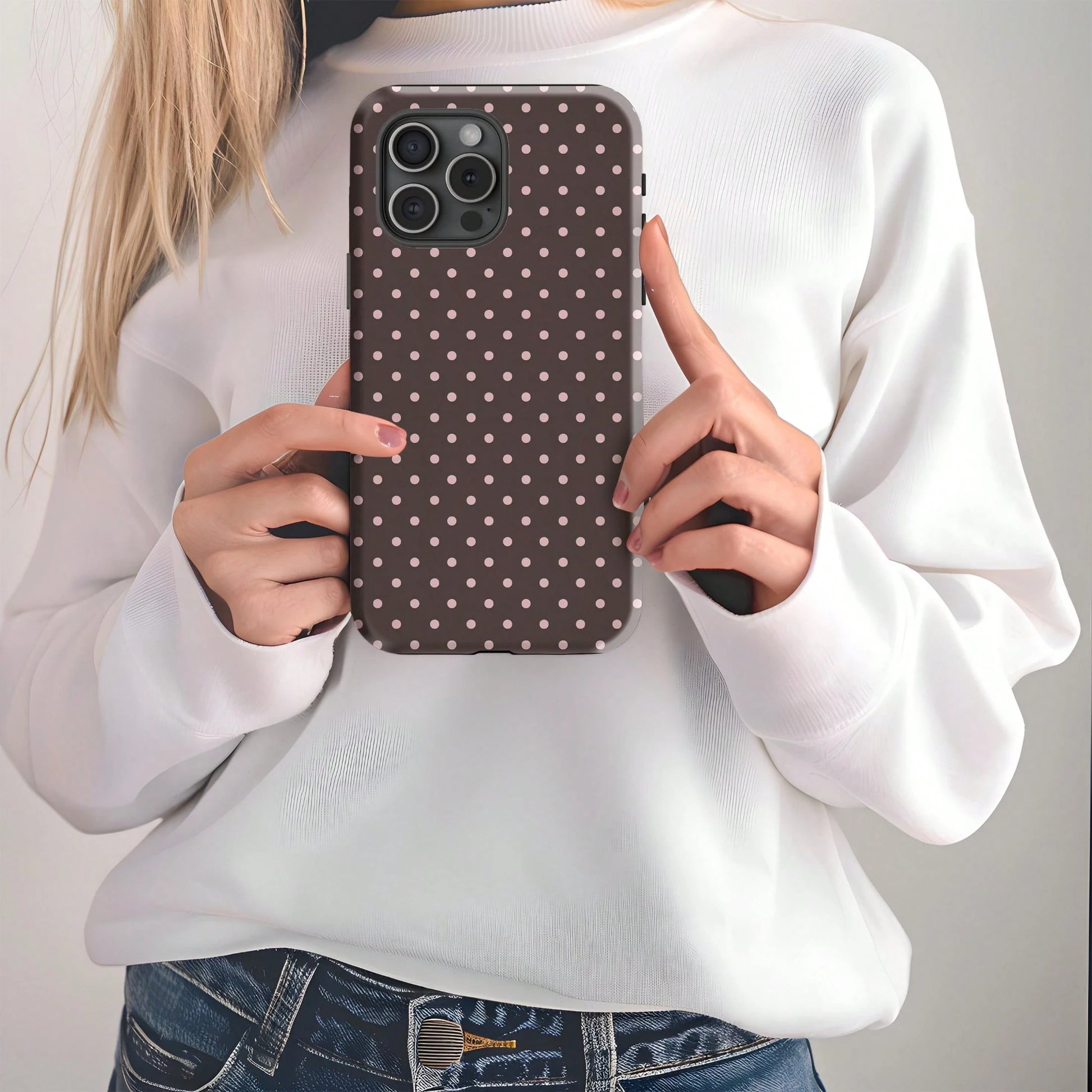 Cute White Black Polka Dot Element Fashion Soft Phone Case Y2K Style Compatible With IPhone 17/16/15/14/13/12/11 Pro Max Spring Birthday Gift