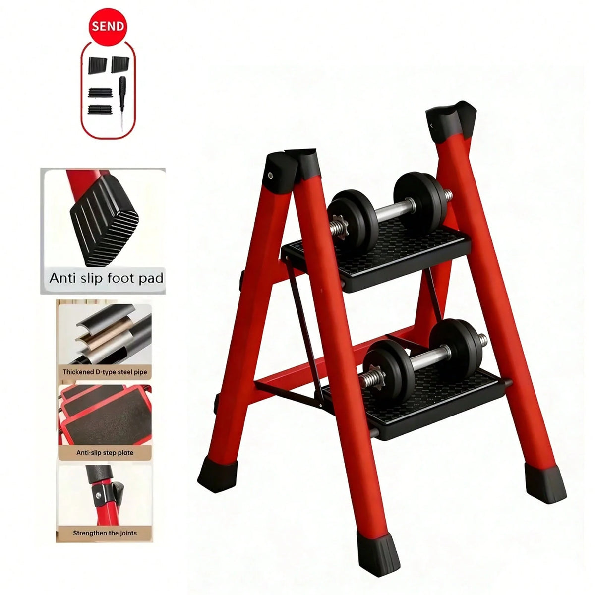 CVNU Heavy-Duty 2/3/4/5-Step Portable Folding Ladder, 330 Lbs Weight Capacity, Durable Plastic Folding Ladder With Non-Slip Steps, Lightweight And Portable, Suitable For Both Household And Industrial
