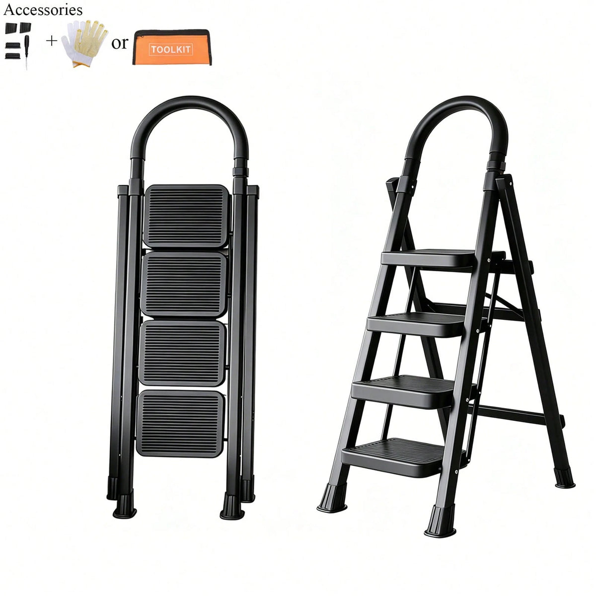CVNU Heavy-Duty 2/3/4/5-Step Portable Folding Ladder, 330 Lbs Weight Capacity, Durable Plastic Folding Ladder With Non-Slip Steps, Lightweight And Portable, Suitable For Both Household And Industrial