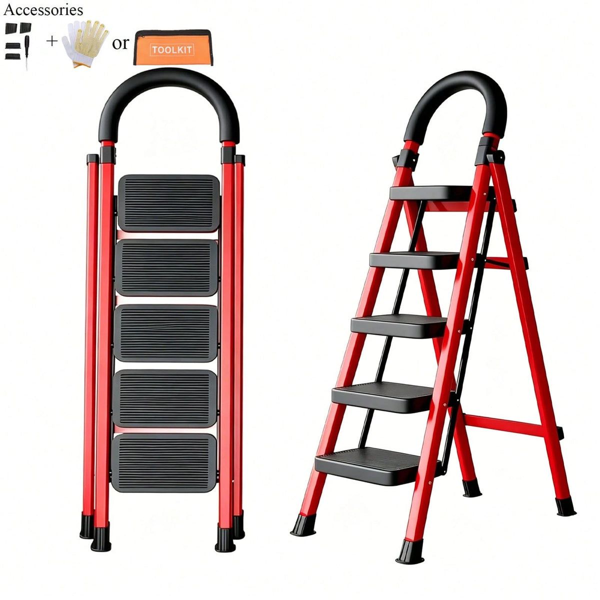 CVNU Heavy-Duty 2/3/4/5-Step Portable Folding Ladder, 330 Lbs Weight Capacity, Durable Plastic Folding Ladder With Non-Slip Steps, Lightweight And Portable, Suitable For Both Household And Industrial