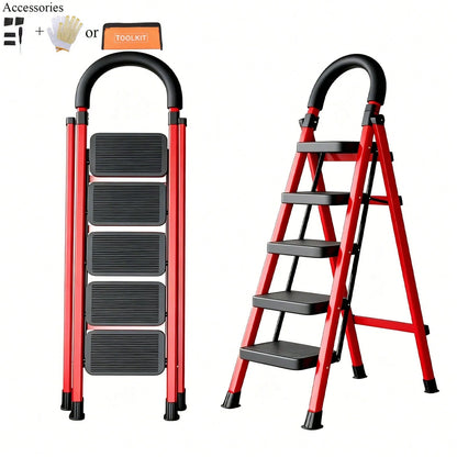 CVNU Heavy-Duty 2/3/4/5-Step Portable Folding Ladder, 330 Lbs Weight Capacity, Durable Plastic Folding Ladder With Non-Slip Steps, Lightweight And Portable, Suitable For Both Household And Industrial