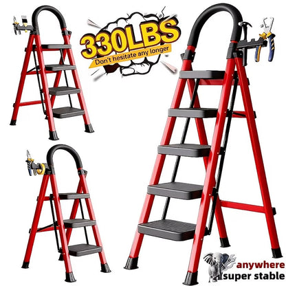 CVNU Heavy-Duty 2/3/4/5-Step Portable Folding Ladder, 330 Lbs Weight Capacity, Durable Plastic Folding Ladder With Non-Slip Steps, Lightweight And Portable, Suitable For Both Household And Industrial