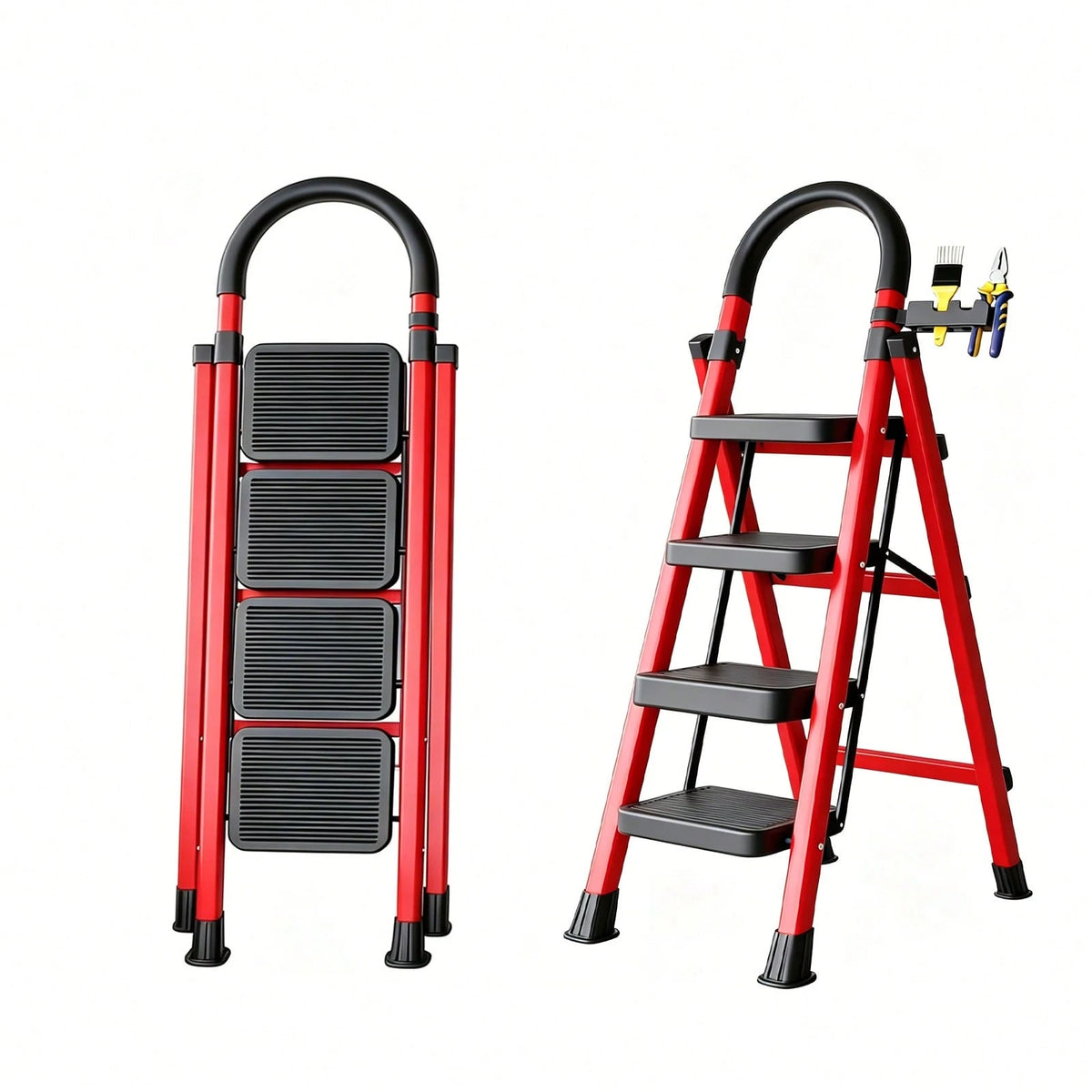 CVNU Heavy-Duty 2/3/4/5-Step Portable Folding Ladder, 330 Lbs Weight Capacity, Durable Plastic Folding Ladder With Non-Slip Steps, Lightweight And Portable, Suitable For Both Household And Industrial