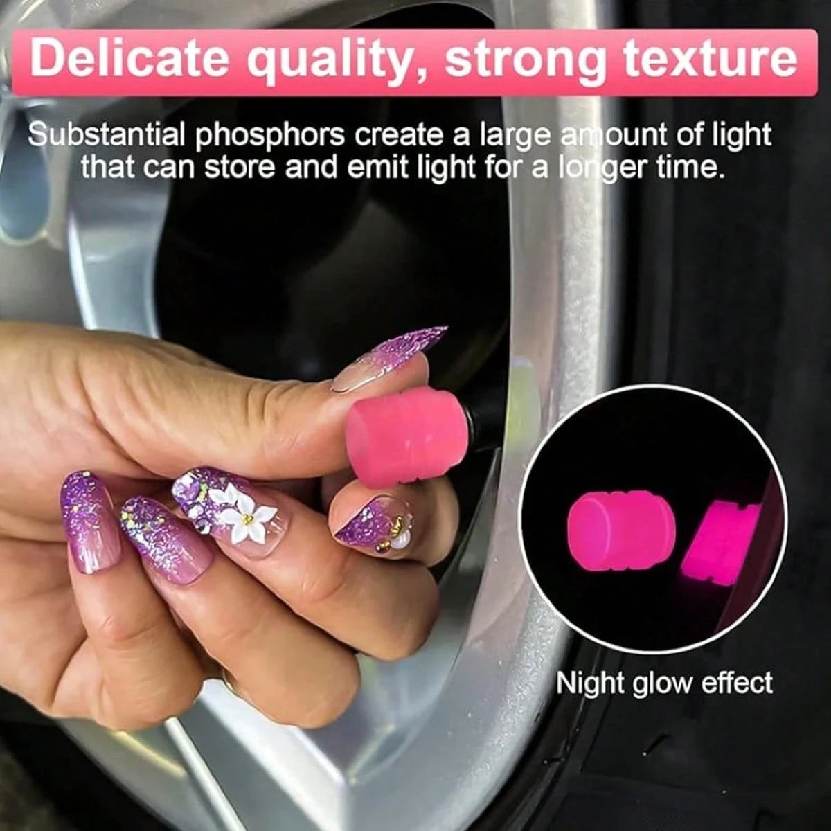 CyberDyer 4pcs Glow-In-The-Dark Tire Valve Caps, Luminous Dust-Proof Tire Valve Stem Covers For Motorcycle & Bicycle