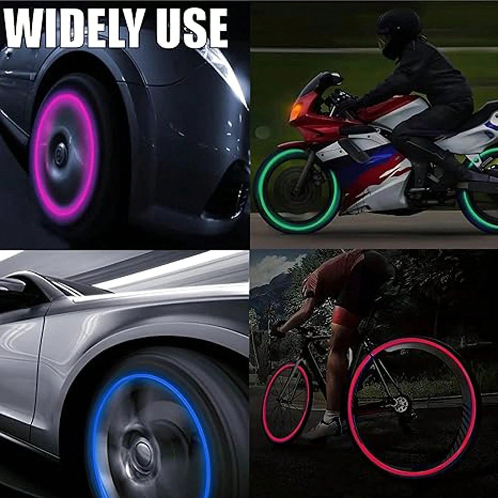 CyberDyer 4pcs Glow-In-The-Dark Tire Valve Caps, Luminous Dust-Proof Tire Valve Stem Covers For Motorcycle & Bicycle