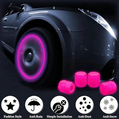 CyberDyer 4pcs Glow-In-The-Dark Tire Valve Caps, Luminous Dust-Proof Tire Valve Stem Covers For Motorcycle & Bicycle